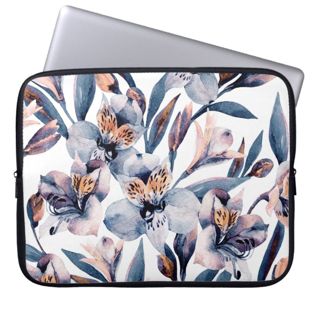 Moody alstroemeria: Vattenfärgningsblommor Mönster Laptop Fodral (Framsidan)