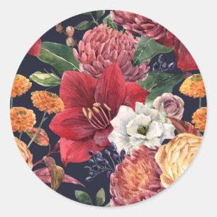 Moody Amaryllis och Chrysanthemum Blommigt Bröllop Runt Klistermärke