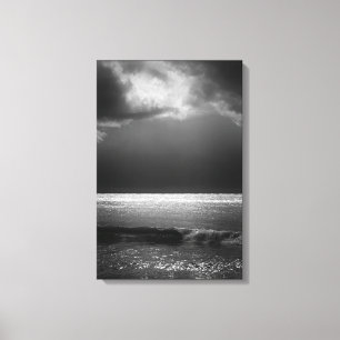 Moody Beach Landcape Stormy Clouds Sol Rays Canvastryck