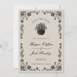 Moody Black Blommigt Gothic Bröllop spara datum Inbjudningar