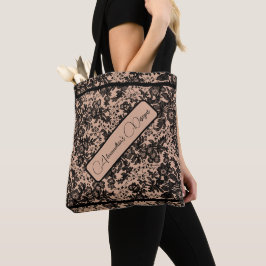 Moody Black Blommigt på Beige Personlig Tote Tygkasse