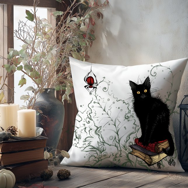 Moody Black Cat Halloween Kudde (Moody Black Cat Throw Pillow)