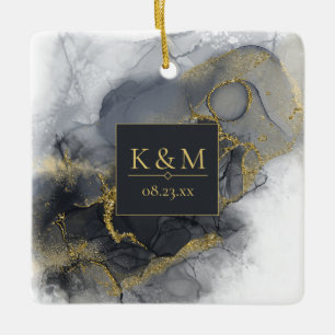 Moody Bläck Charcol Guld Abstrakt Blk ID988 Julgransprydnad Keramik