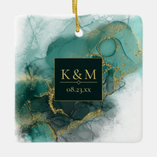 Moody Bläck Emerald Guld Abstrakt Blk ID988 Julgransprydnad Keramik