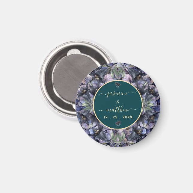 Moody Black Floral Classic Couple Names Wedding Magnet (Front/Back)