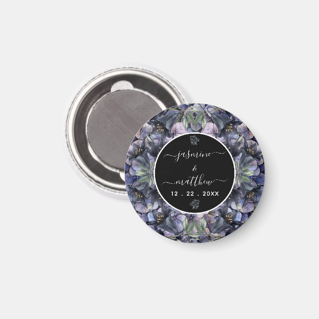 Moody Black Floral Classic Couple Names Wedding Magnet (Front/Back)