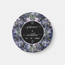 Moody Black Floral Classic Couple Names Wedding Magnet