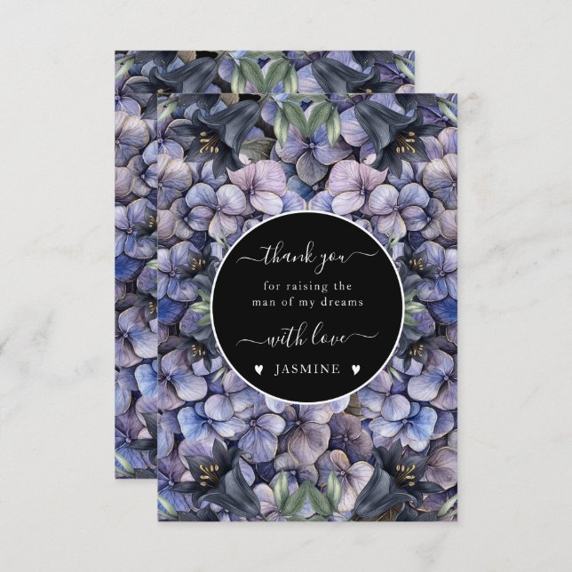 Moody Black Floral Classic Husband Mother Wedding Tack Kort (Fram/baksida)