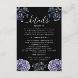Moody Black Floral Classic Script Wedding Details Tilläggskort
