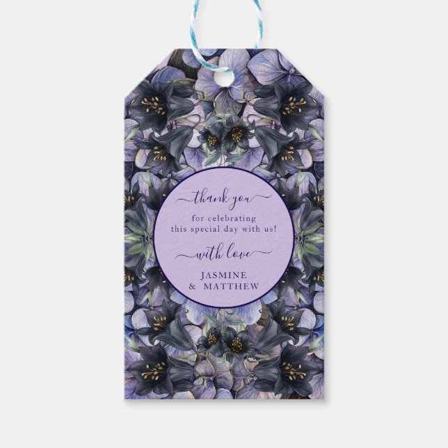 Moody Black Floral Classic Thank You Chic Wedding Presentetikett (Framsidan)