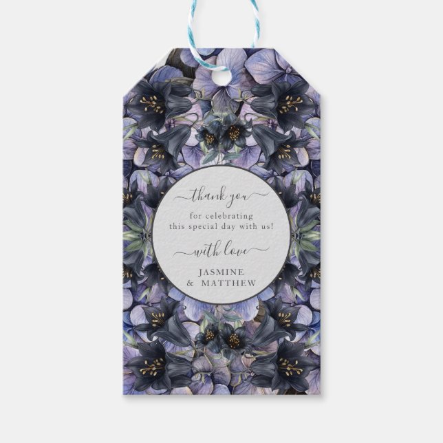 Moody Black Floral Classic Thank You Chic Wedding Presentetikett (Framsidan)