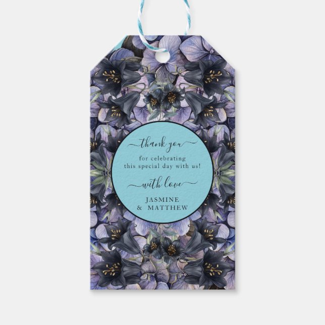 Moody Black Floral Classic Thank You Chic Wedding Presentetikett (Framsidan)