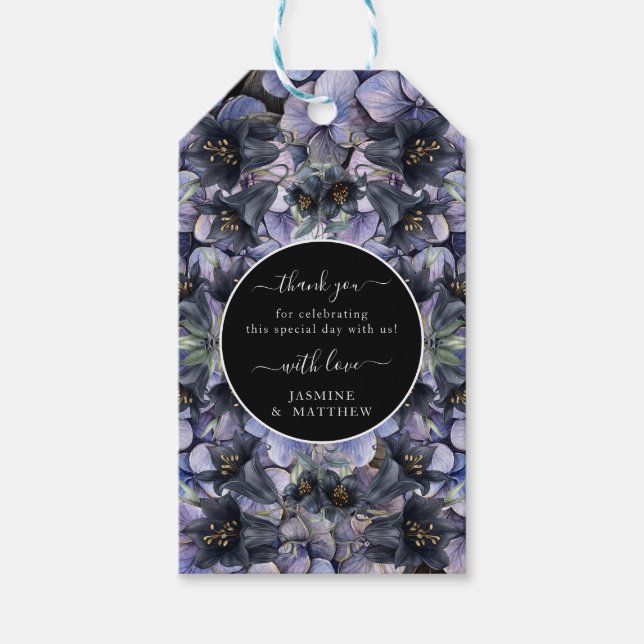 Moody Black Floral Classic Thank You Chic Wedding Presentetikett (Framsidan)