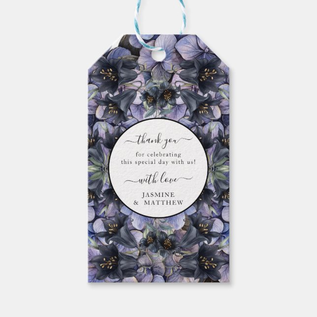 Moody Black Floral Classic Thank You Chic Wedding Presentetikett (Framsidan)