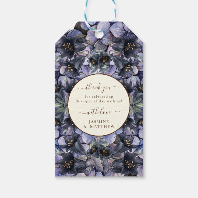 Moody Black Floral Classic Thank You Chic Wedding Presentetikett (Framsidan)