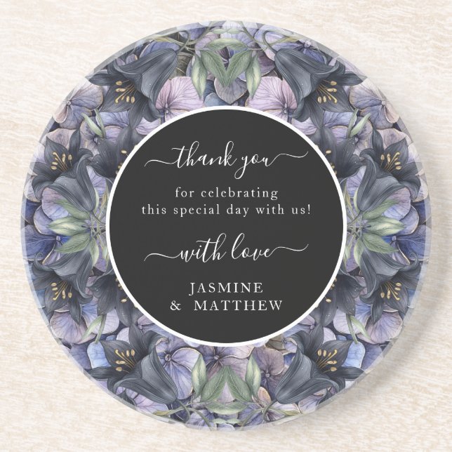 Moody Black Floral Classic Thank You Chic Wedding Underlägg (Framsidan)