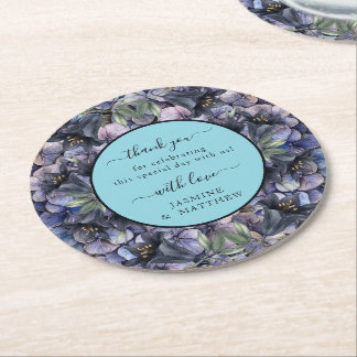 Moody Black Floral Classic Thank You Chic Wedding Underlägg Papper Rund
