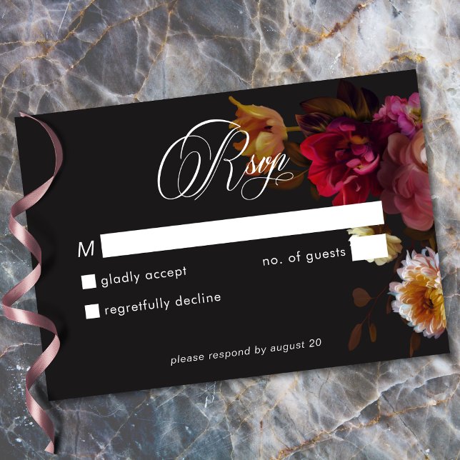 Moody Black Floral Painterly Red Burgundy Wedding OSA Kort (Moody Black Floral Painterly Red Burgundy Wedding RSVP Card)