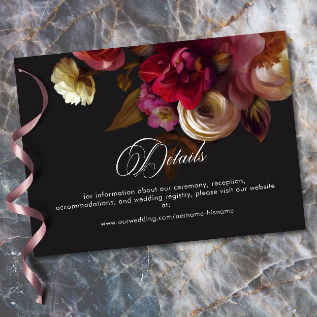 Moody Black Floral Painterly Red Burgundy Wedding Tilläggskort (Moody Black Floral Painterly Red Burgundy Wedding Enclosure Card)