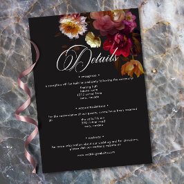Moody Black Floral Painterly Red Burgundy Wedding Tilläggskort