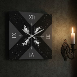Moody Black Silver Witchy Goth Home Décor Fyrkantig Klocka