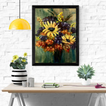 Moody Blommigt Bouquet Solrosart Poster