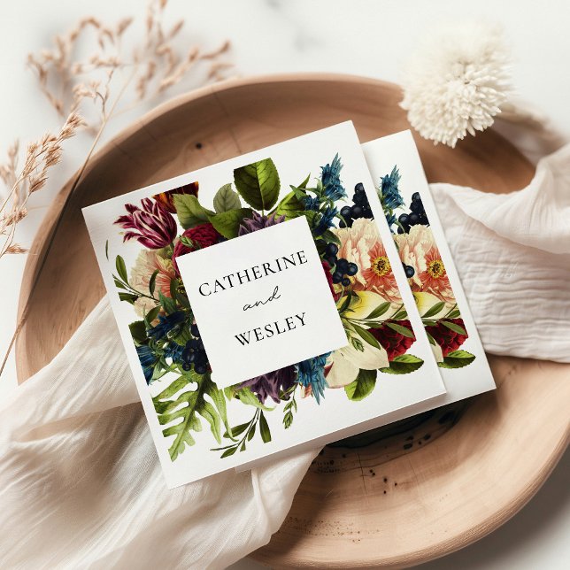 Moody Blommigt Burgundy Bröllop Pappersservett (Skapare uppladdad)