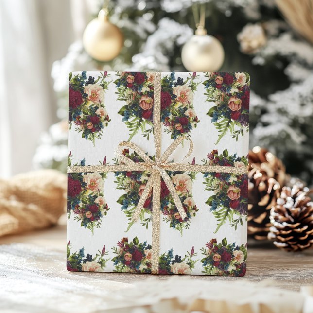 Moody Blommigt Burgundy Bröllop Presentpapper (Skapare uppladdad)