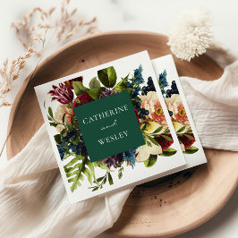 Moody Blommigt Emerald & Burgundy Bröllop Pappersservett