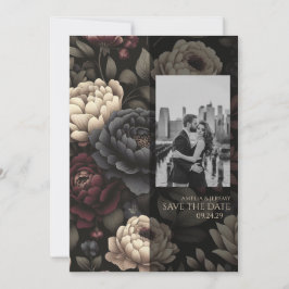 Moody Blommigt för marinblå och burgundisk Spara Datumet