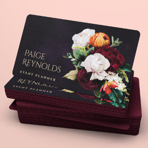 Moody Blommigt för mörk Elegant Black & Burgundy Visitkort