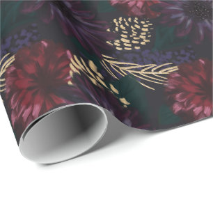 Moody blommigt, guld- Pinecone & Spruce jul Presentpapper
