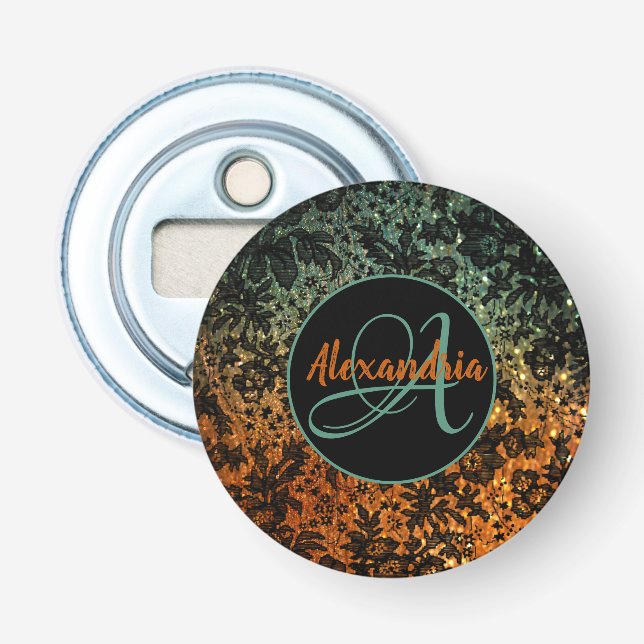 Moody Blommigt Shimmery Monogram Personlig Flasköppnare (Framsidan)