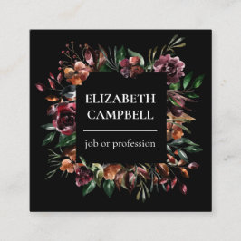Moody Blommigt vattenfärg| Svart Fyrkantigt Visitkort
