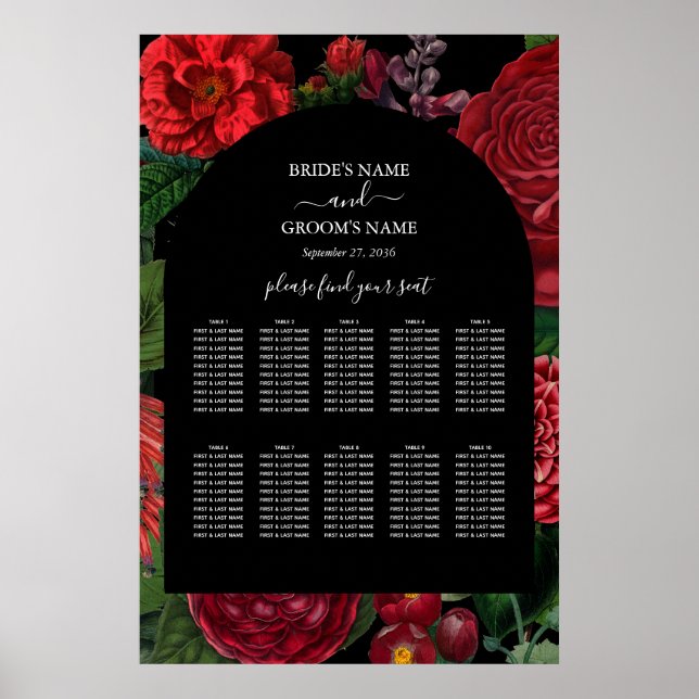 Moody Blommigtar Svarta burgundy-sätesdiagram för  Poster (Framsidan)