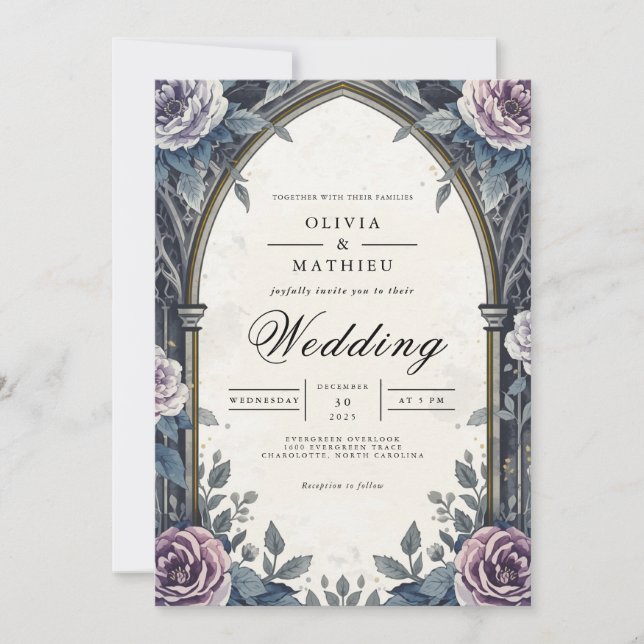 Moody Blommigten Romantik Bröllop Inbjudningar (Framsida)