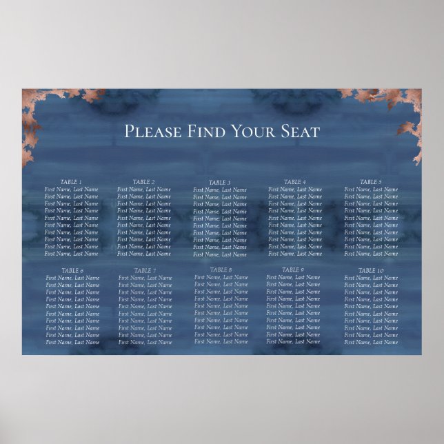 Moody Blue Bröllopsplatskarta Poster (Framsidan)