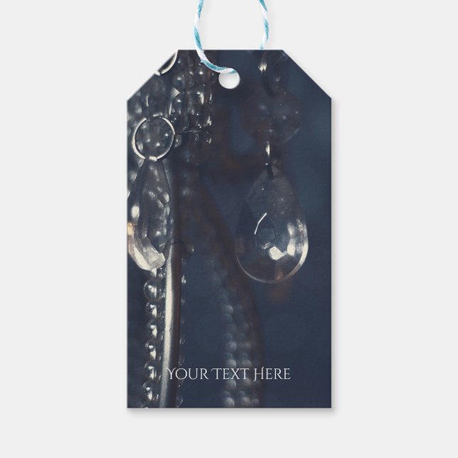 Moody Blue Crystal Elegant Romantic Chic Bröllop Presentetikett (Framsidan)
