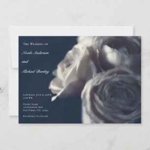 Moody Blue Shabby Chic Rosor Elegant Bröllop Inbjudningar