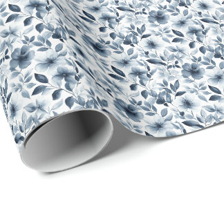 Moody Blue Watercolor Blommig Accent Presentpapper