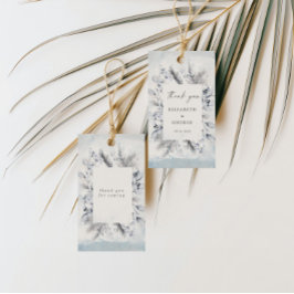 Moody Blue Winter Blommigt Monogram Bröllop Presentetikett