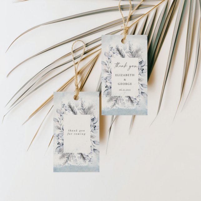 Moody Blue Winter Blommigt Monogram Bröllop Presentetikett (Skapare uppladdad)