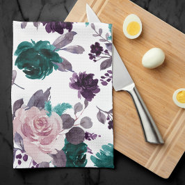 Moody Boho | Äggplants Lila och Teal Ro Mönster Kökshandduk