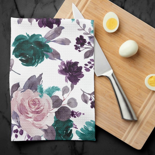 Moody Boho | Äggplants Lila och Teal Ro Mönster Kökshandduk (Skapare uppladdad)