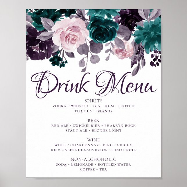 Moody Boho | Aubergine Lila Blommig Drickval Poster (Framsidan)