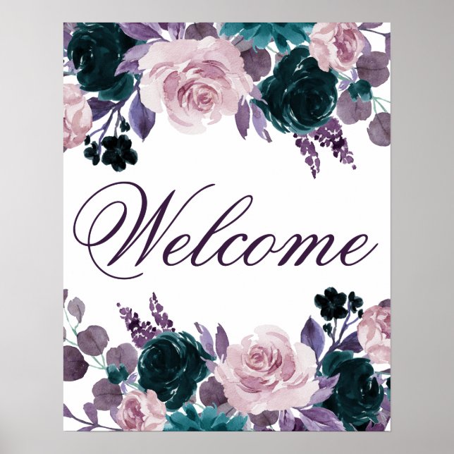 Moody Boho | Aubergine Lila Blommig Quinceanera Poster (Framsidan)