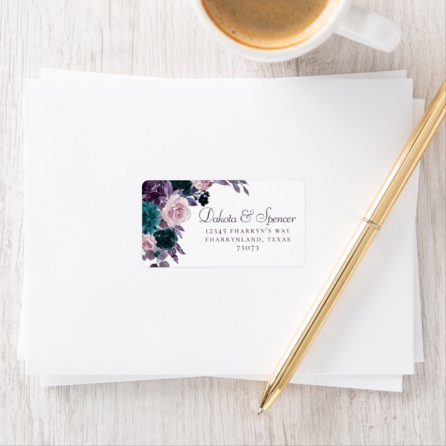 Moody Boho | Aubergine Lila och Teal Ros Address Adressetikett (Insitu)