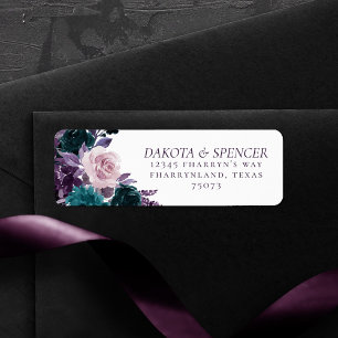 Moody Boho Aubergine Lila och Teal Ros Address Returadress Etikett