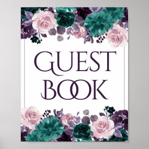 Moody Boho Aubergine Lila Turkos Gästbok Signatu Poster