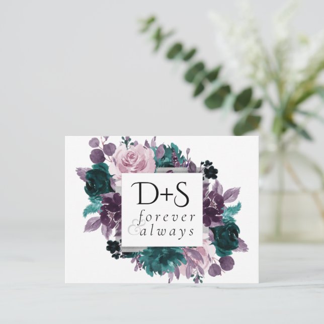 Moody Boho | Aubergine Lila Turkos Rädda Datumet Meddelande Vykort (Stående Fram)